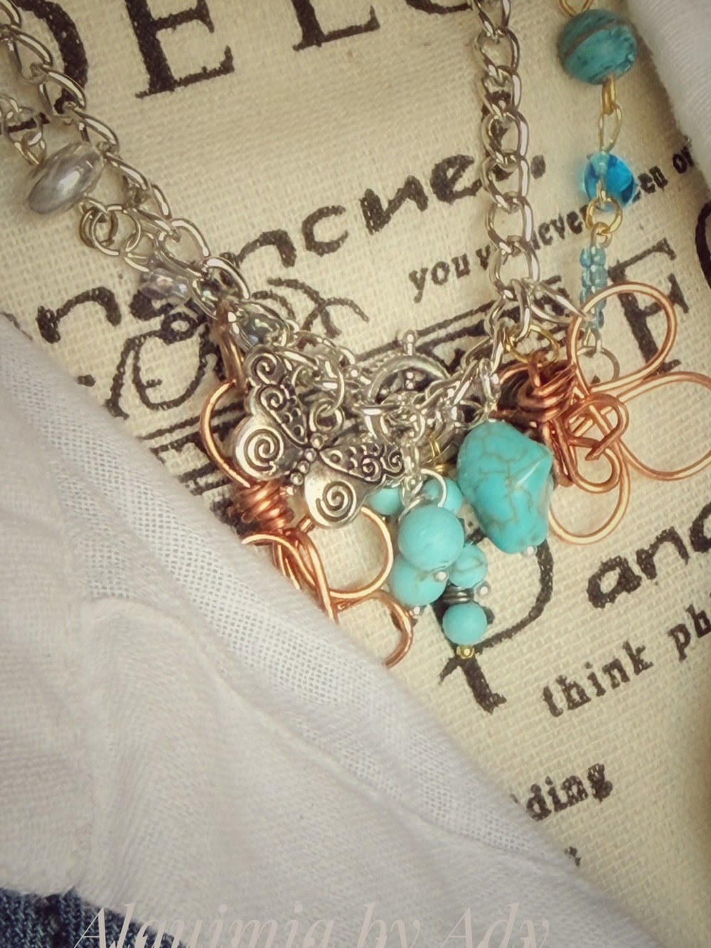FALL + Multi charms turquoise and butterflies necklace